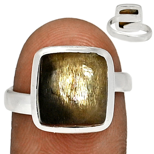 Black Sun Stone Adjustable Sterling Silver Ring