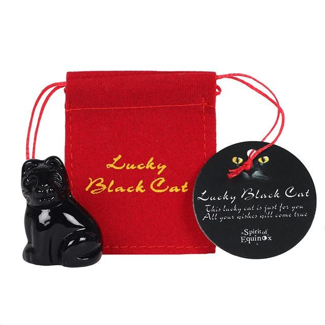 Lucky Black Cat In Velvet Bag
