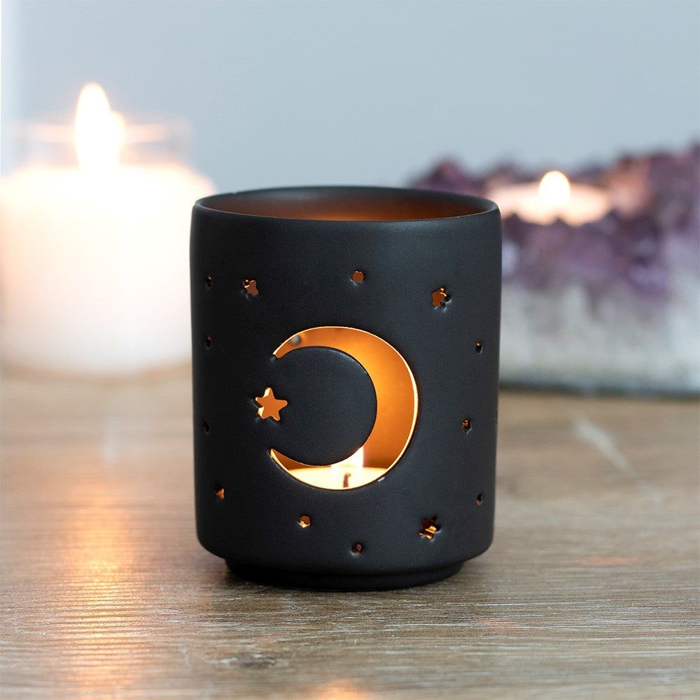 Black Mystical Moon Cut Out Small Tealight Holder