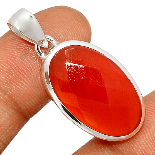 Sterling Silver Faceted Carnelian Oval Pendant