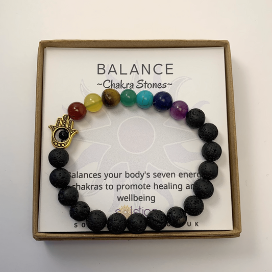 Chakra Lava Stone Bracelet - Hamsa Hand