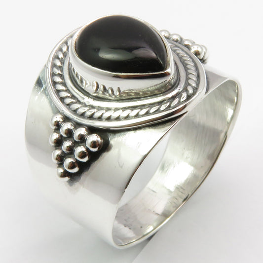 Black Onyx Sterling Silver Embellished Ring