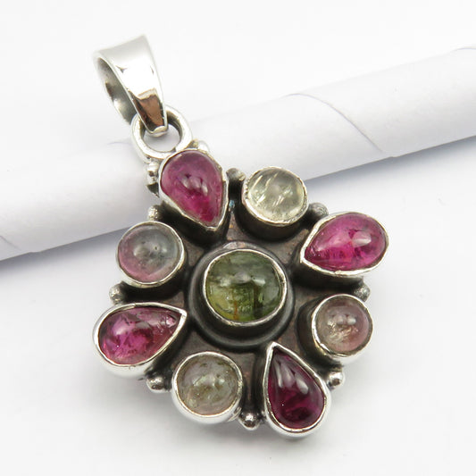 Pink & Green Tourmaline Sterling Silver Pendant