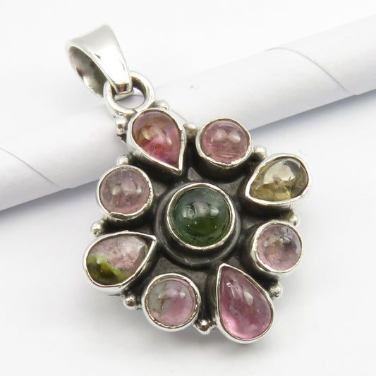 Pink & Green Tourmaline Sterling Silver Pendant