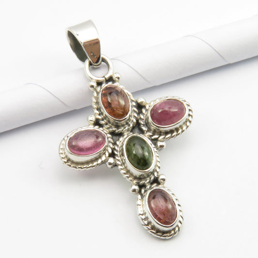 Pink & Green Tourmaline Sterling Silver Pendant