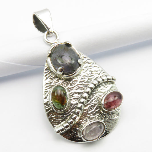 Pink & Green Tourmaline Sterling Silver Pendant