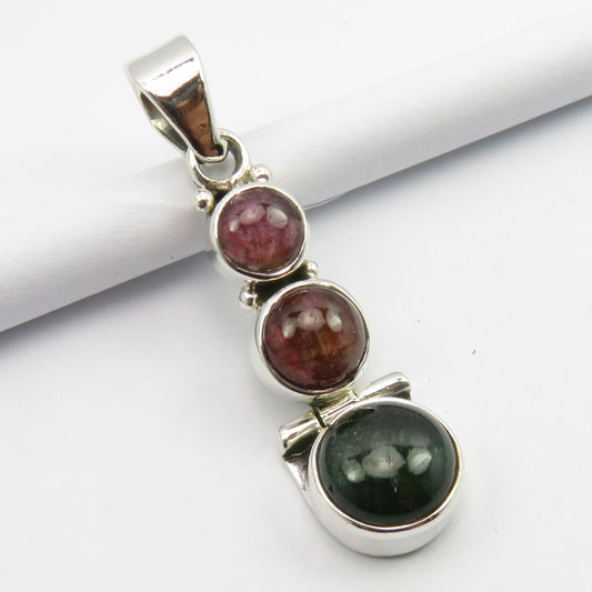 Pink & Green Tourmaline Sterling Silver Pendant