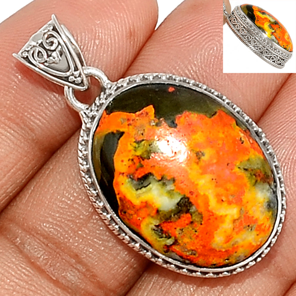 Sterling Silver Bumble Bee Jasper Oval Pendant