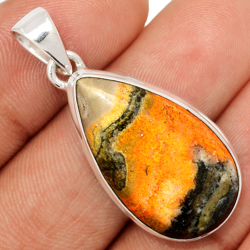 Sterling Silver Bumble Bee Jasper Teardrop Pendant