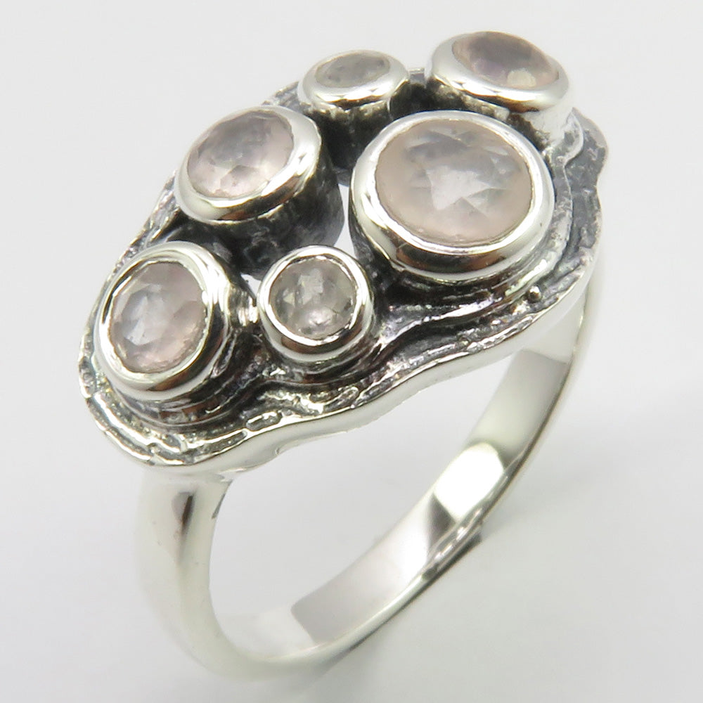 Rose Quartz Sterling Silver Embellished Cut Ring