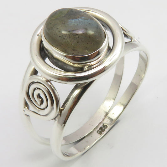 Labradorite Sterling Silver Embellished Spiral Ring