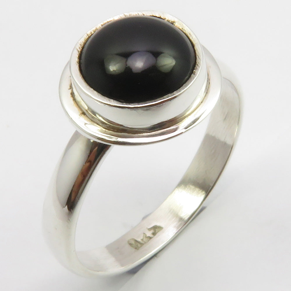 Black Onyx Sterling Silver Round Ring