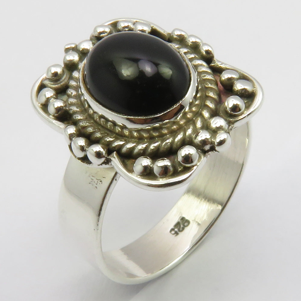 Black Onyx Sterling Silver Embellished Ring