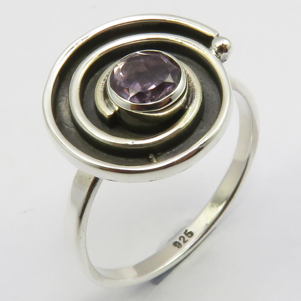 Amethyst Sterling Embellished Spiral Silver Ring