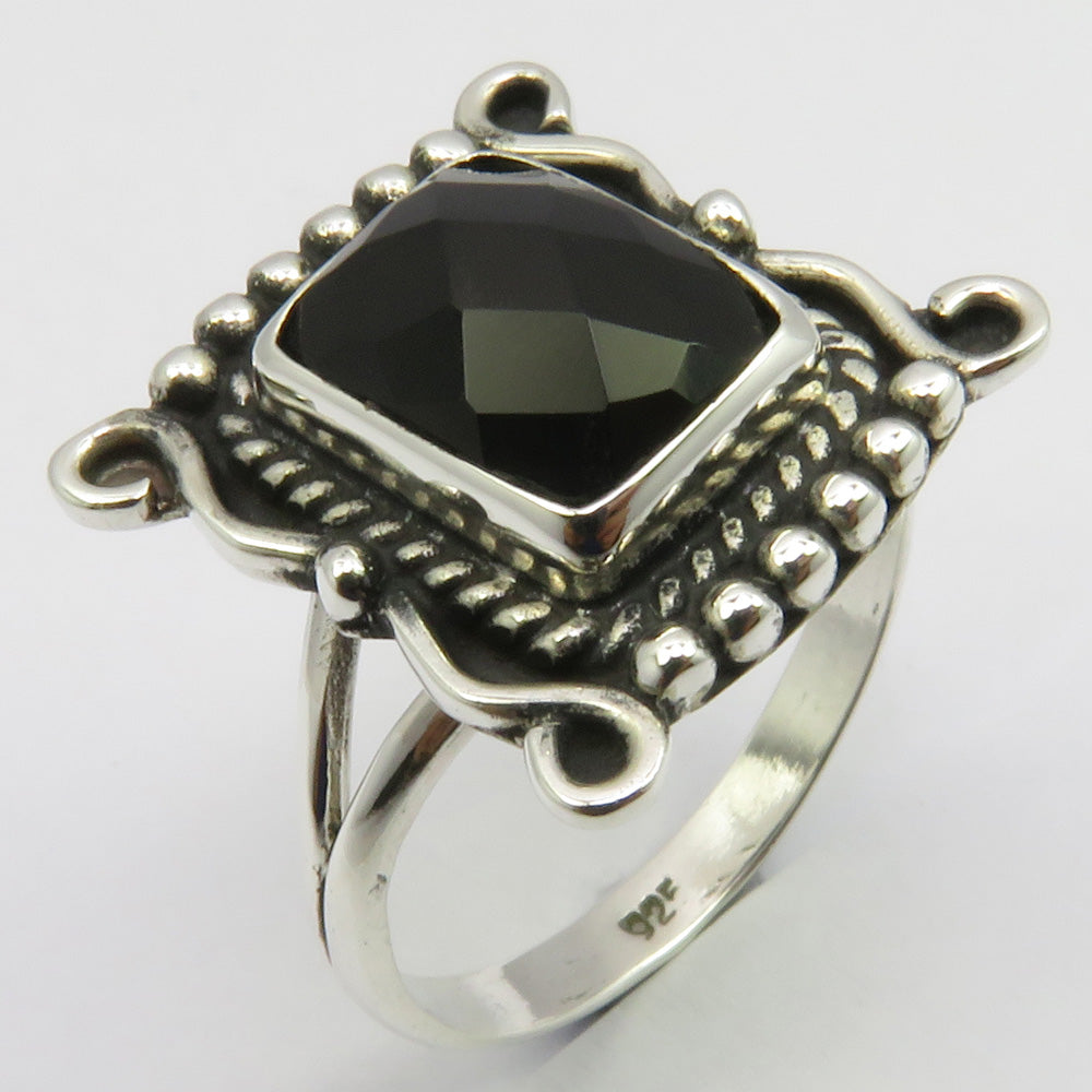 Black Onyx Sterling Silver Embellished Cut Ring