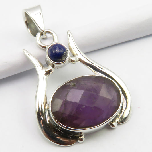 Amethyst & Lapis Lazuli Sterling Silver Pendant