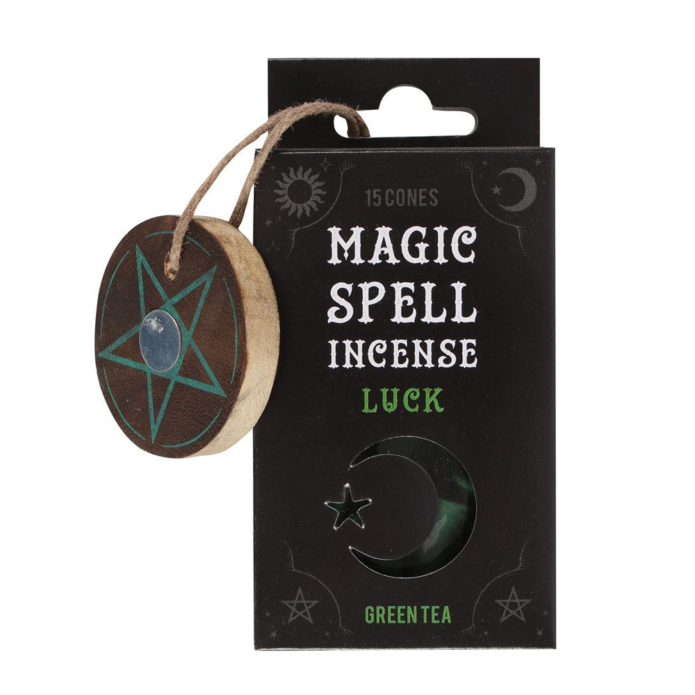Luck (Green Tea) Spell Incense Cones & Wooden Holder