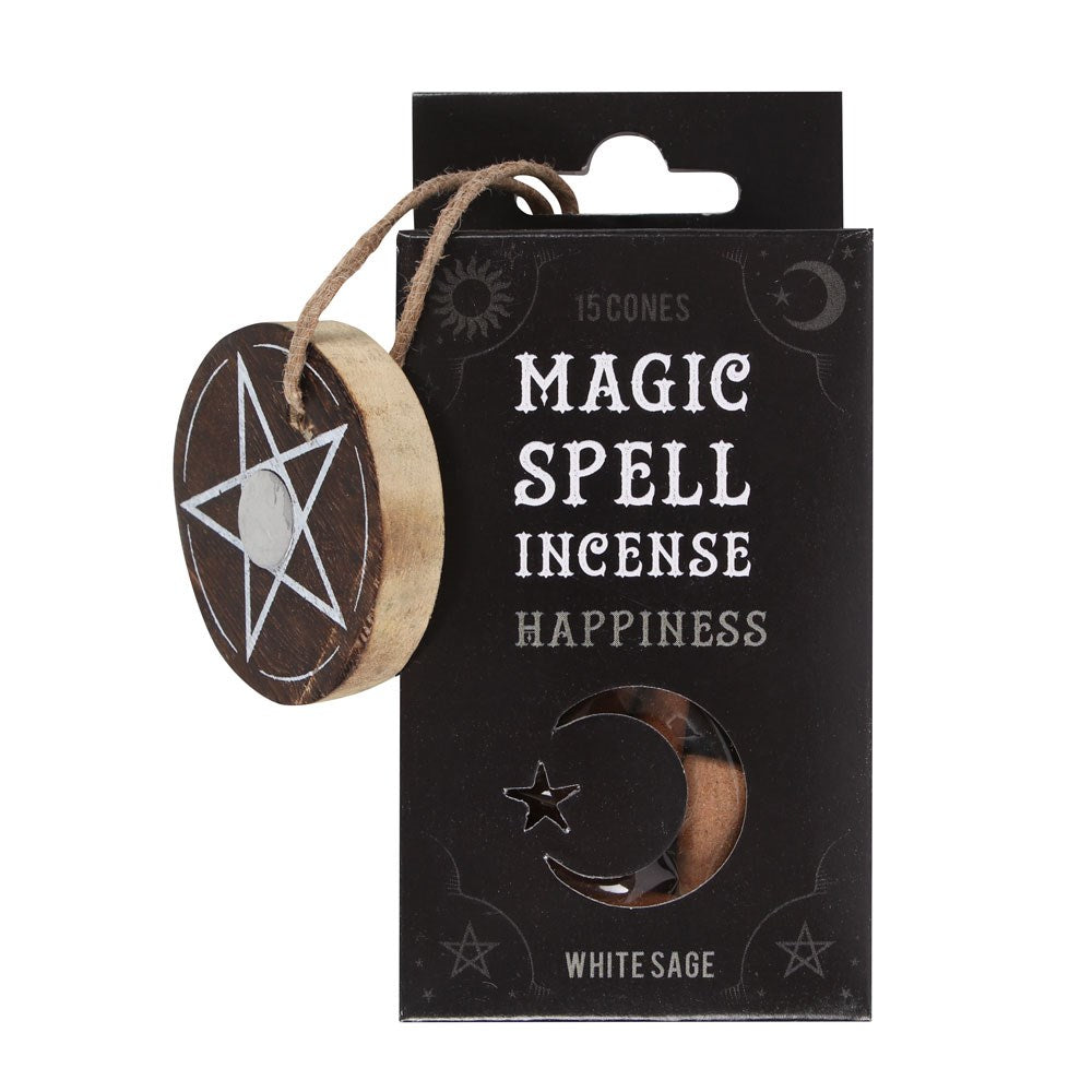 Happiness (White Sage) Spell Incense Cones & Wooden Holder