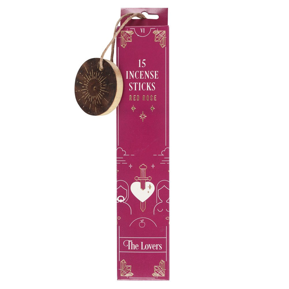 The Lovers (Red Rose) Tarot Incense Sticks & Wooden Holder
