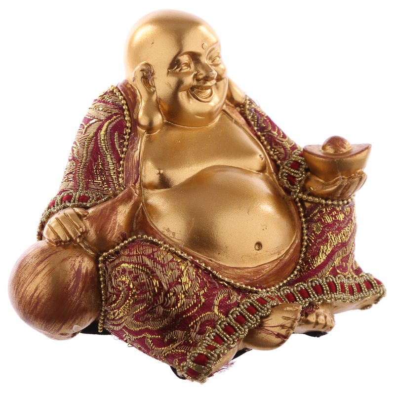 Laughing Buddha Sitting - Red and Gold Effect