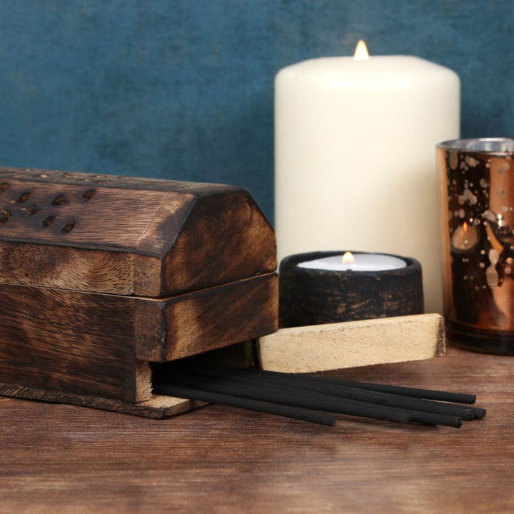 Mango Wood Incense Holder/Box With Brass Elephant Inlay