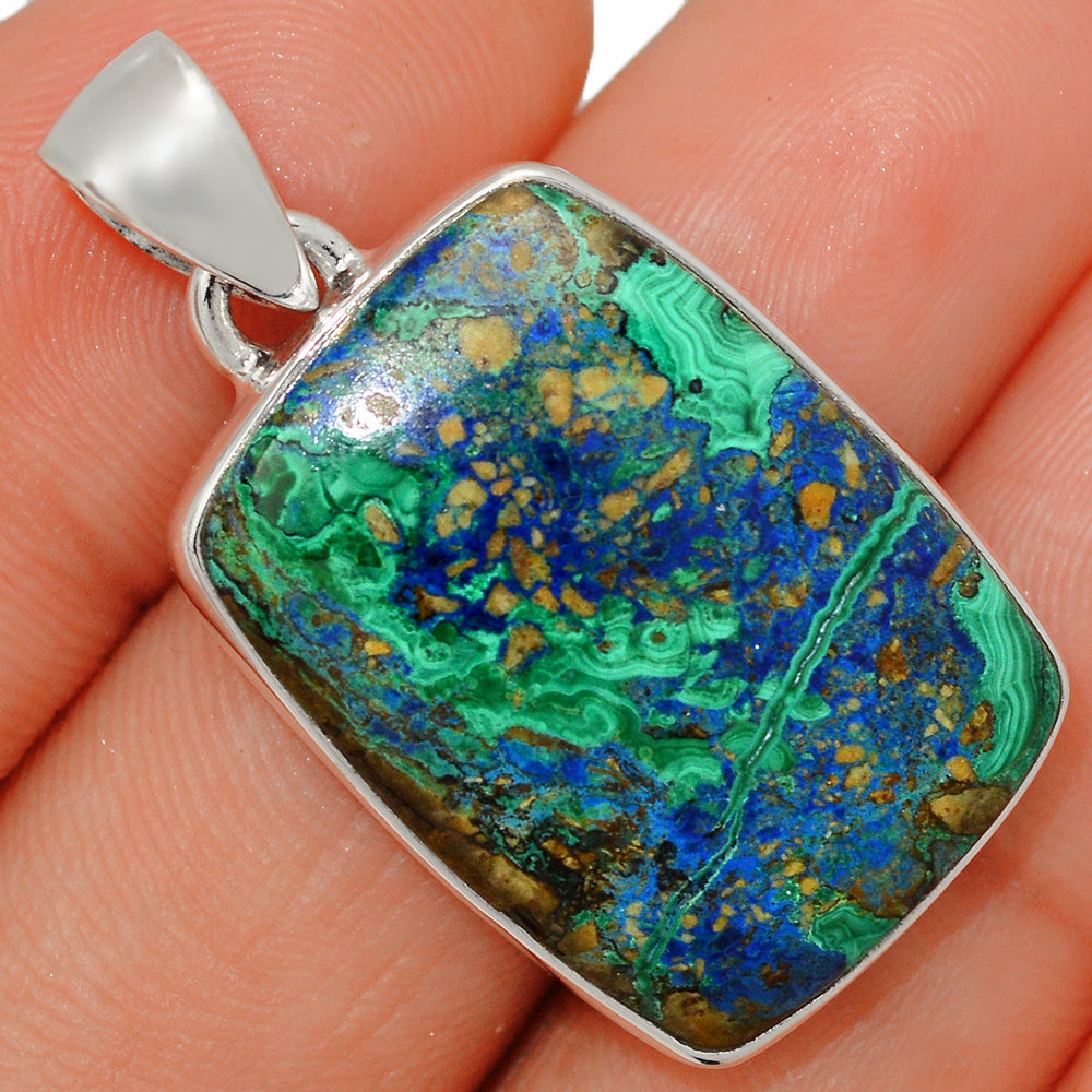 Sterling Silver Malachite in Azurite Pendant