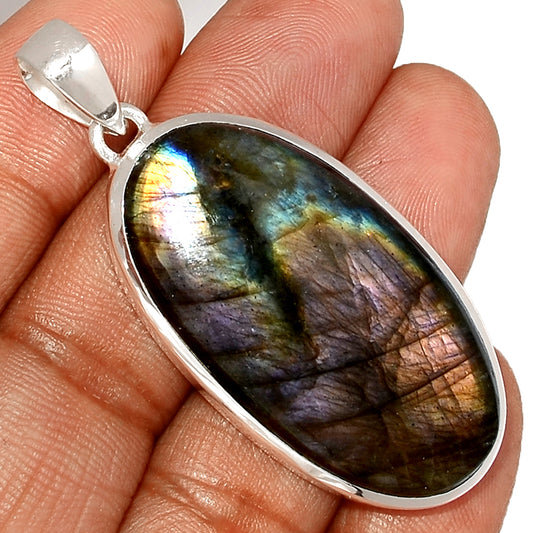 Sterling Silver Multi Fire Labradorite Oval Pendant
