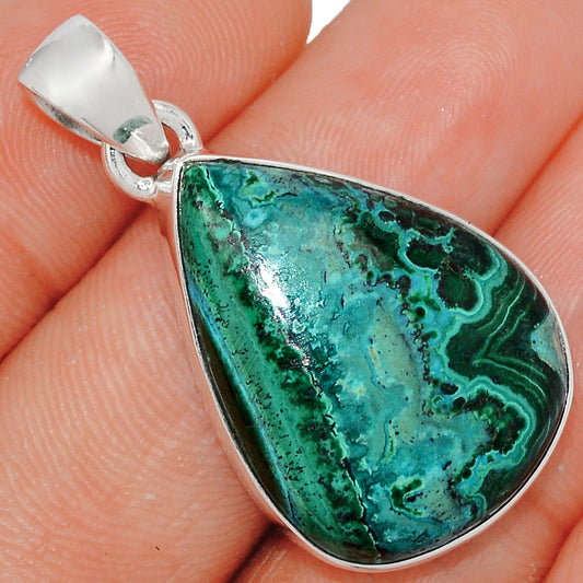 Sterling Silver Malachite in Chrysocolla Teardrop Pendant