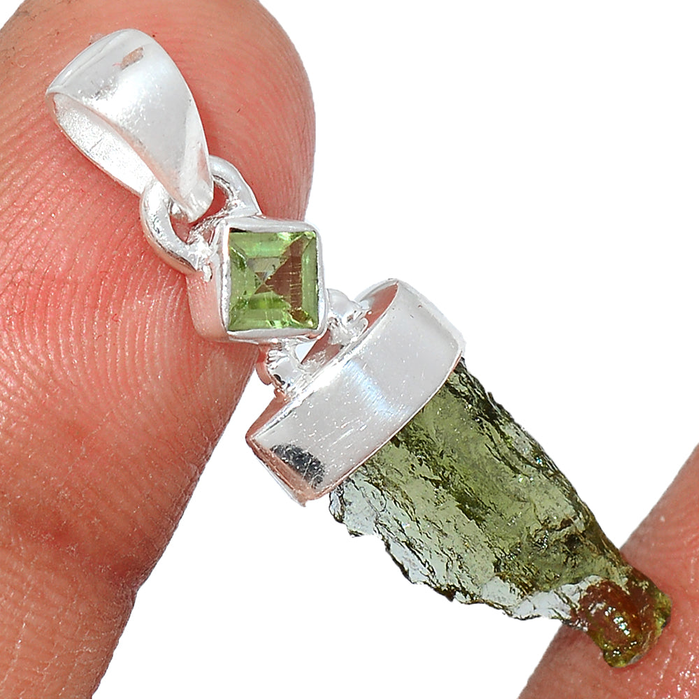 Sterling Silver Moldavite & Peridot Pendant