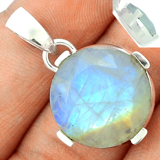 Sterling Silver Faceted Rainbow Moonstone Pendant