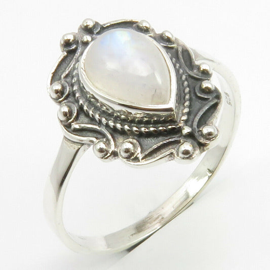 Rainbow Moonstone Sterling Silver Embellished Ring