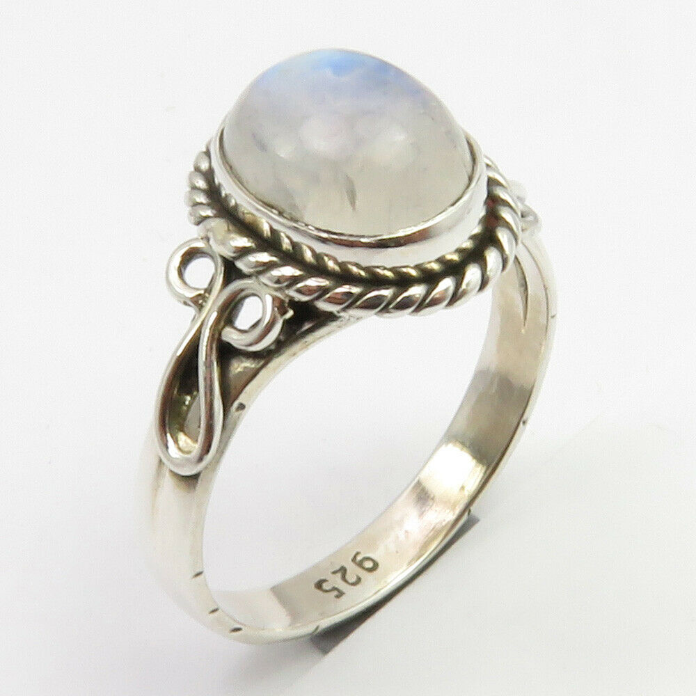 Rainbow Moonstone Sterling Silver Embellished Ring