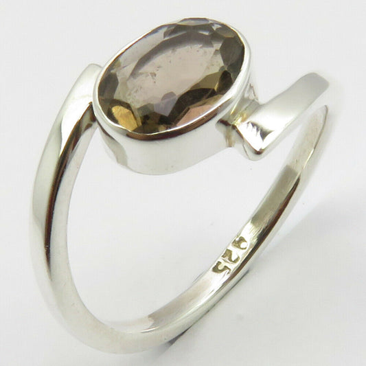 Smoky Quartz Sterling Silver Cut Ring