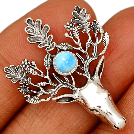 Sterling Silver Larimar Deer Head Pendant