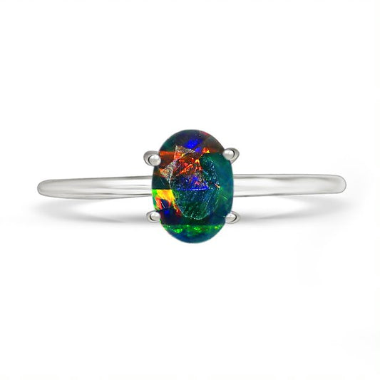 Sterling Silver Faceted Black Opal Ring