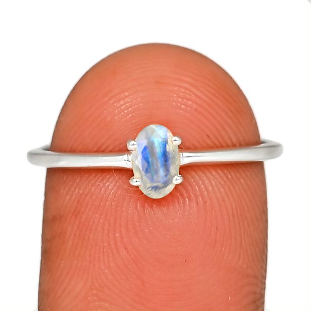 Sterling Silver Rainbow Moonstone Faceted Ring