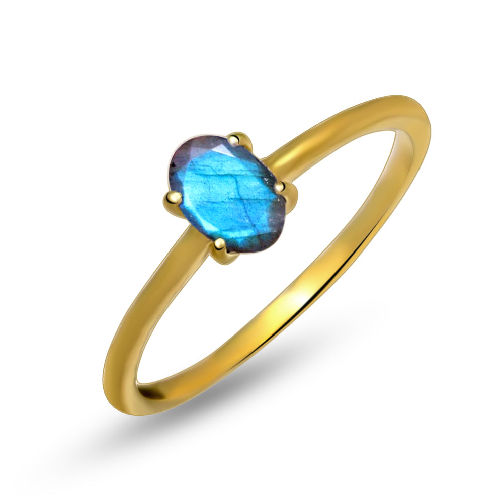 18k Gold Vermeil Faceted Blue Fire Labradorite Ring