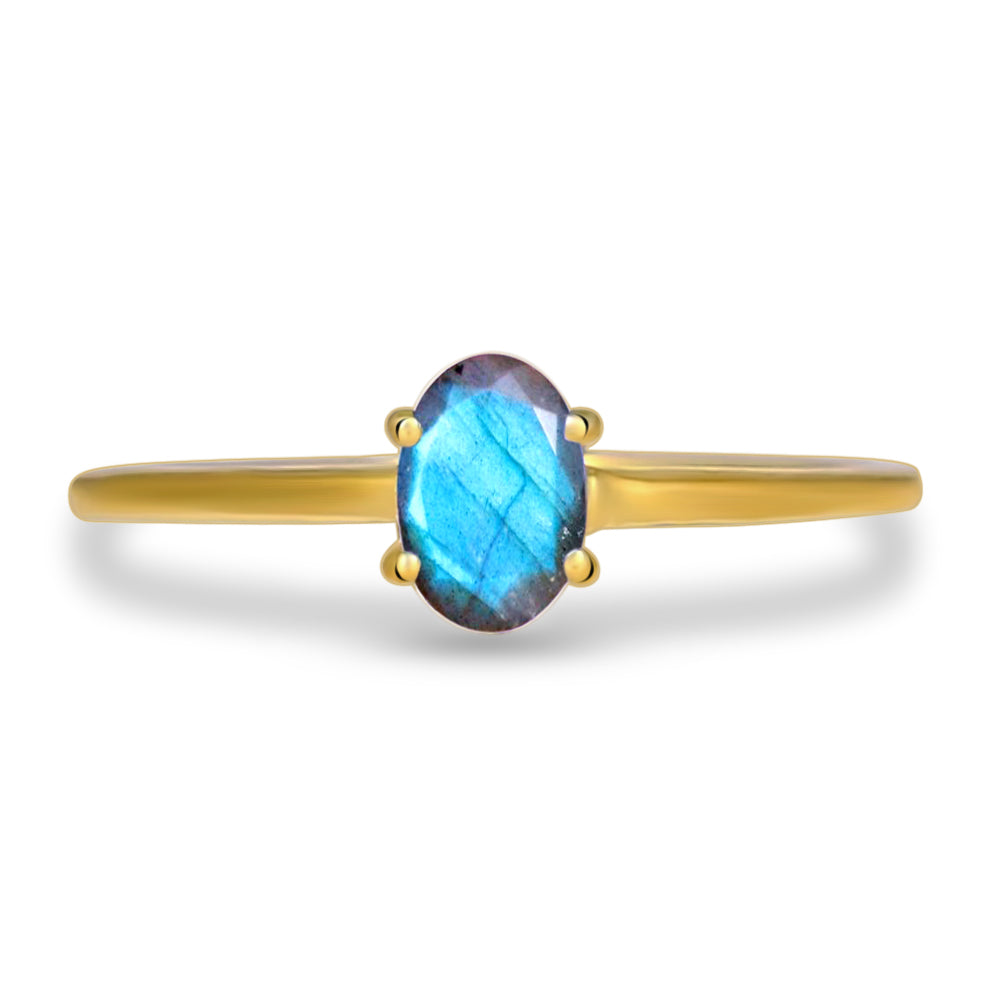 18k Gold Vermeil Faceted Blue Fire Labradorite Ring