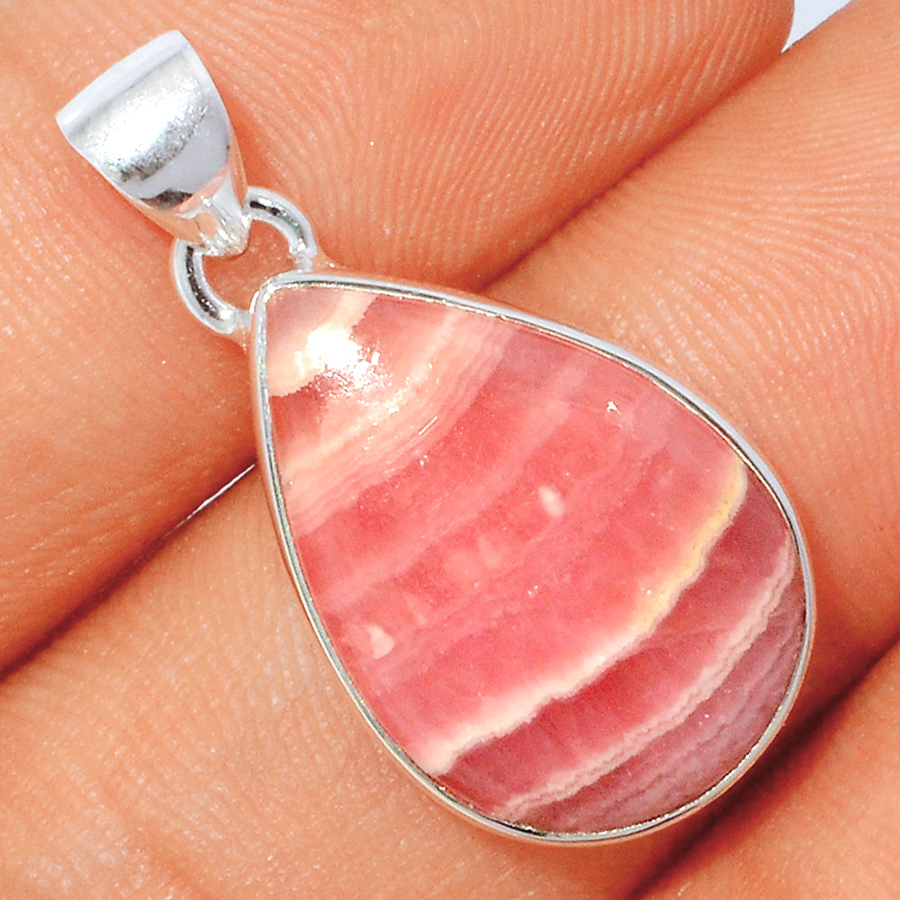 Sterling Silver Rhodochrosite Teardrop Pendant