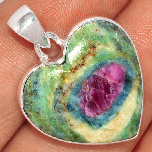 Sterling Silver Ruby in Fuchsite Heart Pendant