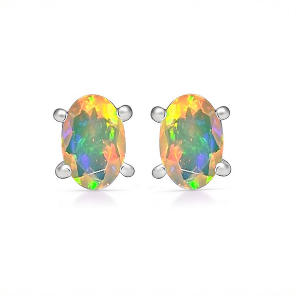 Sterling Silver Faceted Ethiopian Opal Studs