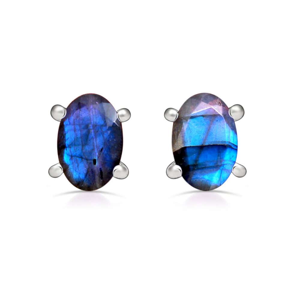 Blue Fire Labradorite Sterling Silver Studs