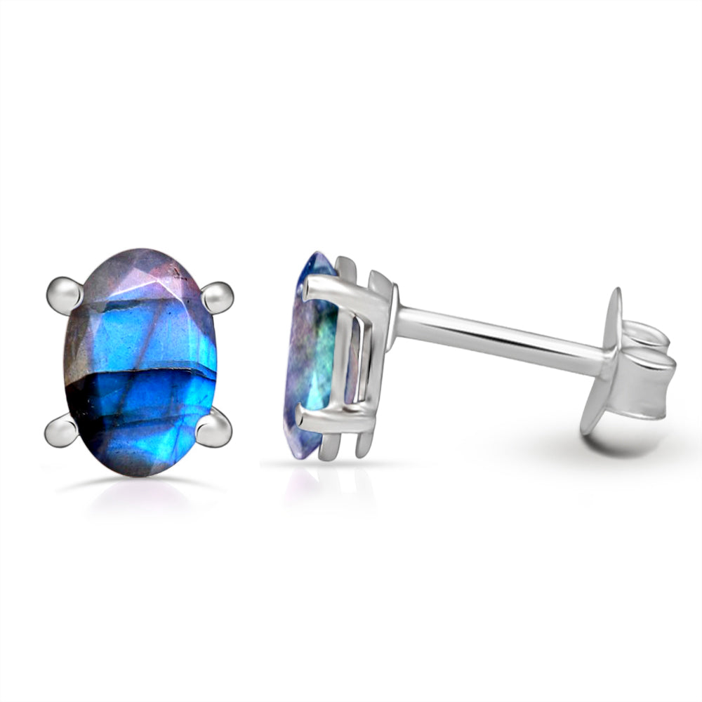 Blue Fire Labradorite Sterling Silver Studs