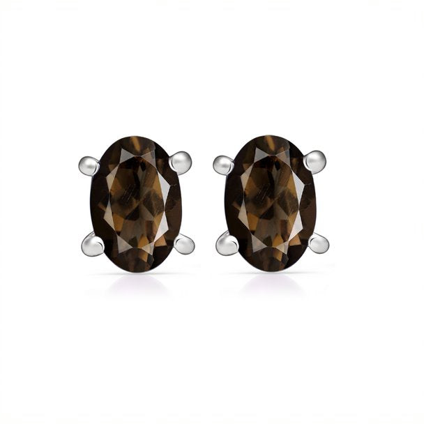 Sterling Silver Smokey Quartz Faceted Studs
