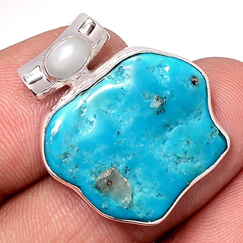 Sterling Silver Kingman Turquoise Natural Pendant with Pearl