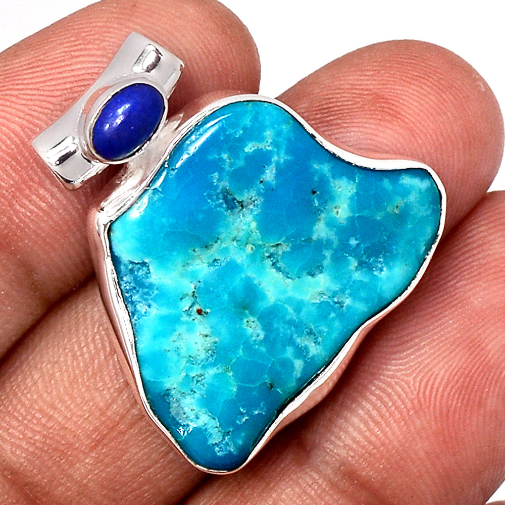 Sterling Silver Kingman Turquoise Natural Pendant With Lapis Lazuli