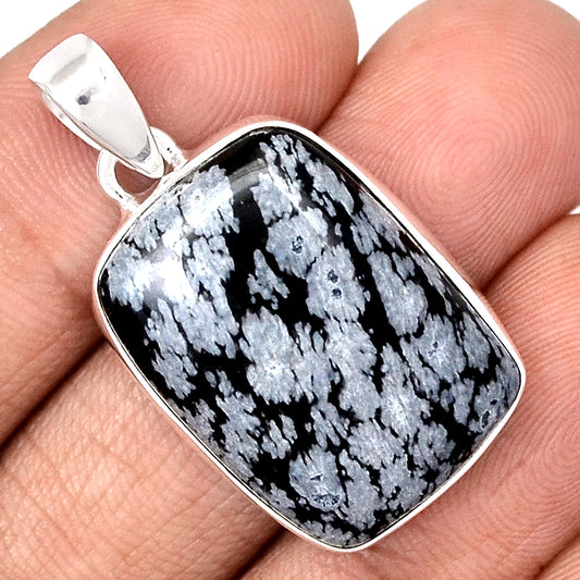 Sterling Silver Snowflake Obsidian Rectangle Pendant