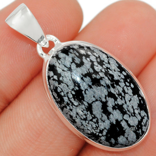 Sterling Silver Snowflake Obsidian Oval Pendant