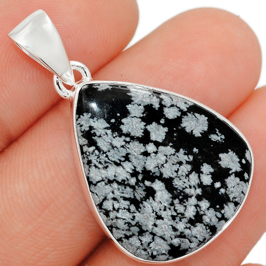 Sterling Silver Snowflake Obsidian Teardrop Pendant