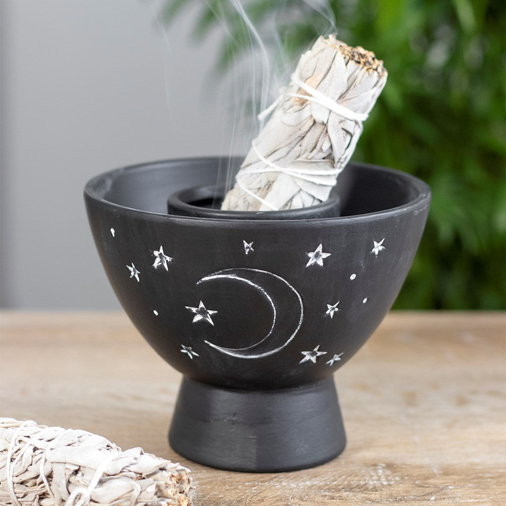 BLACK MOON AND STARS TERRACOTTA SMUDGE BOWL